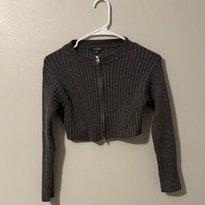 Wild Fable Gray Ribbed Zip-Up Cardigan